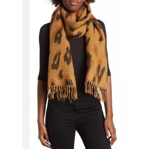 Madewell Brushed Leopard Scarf Fringed Toffee Cozy Fall